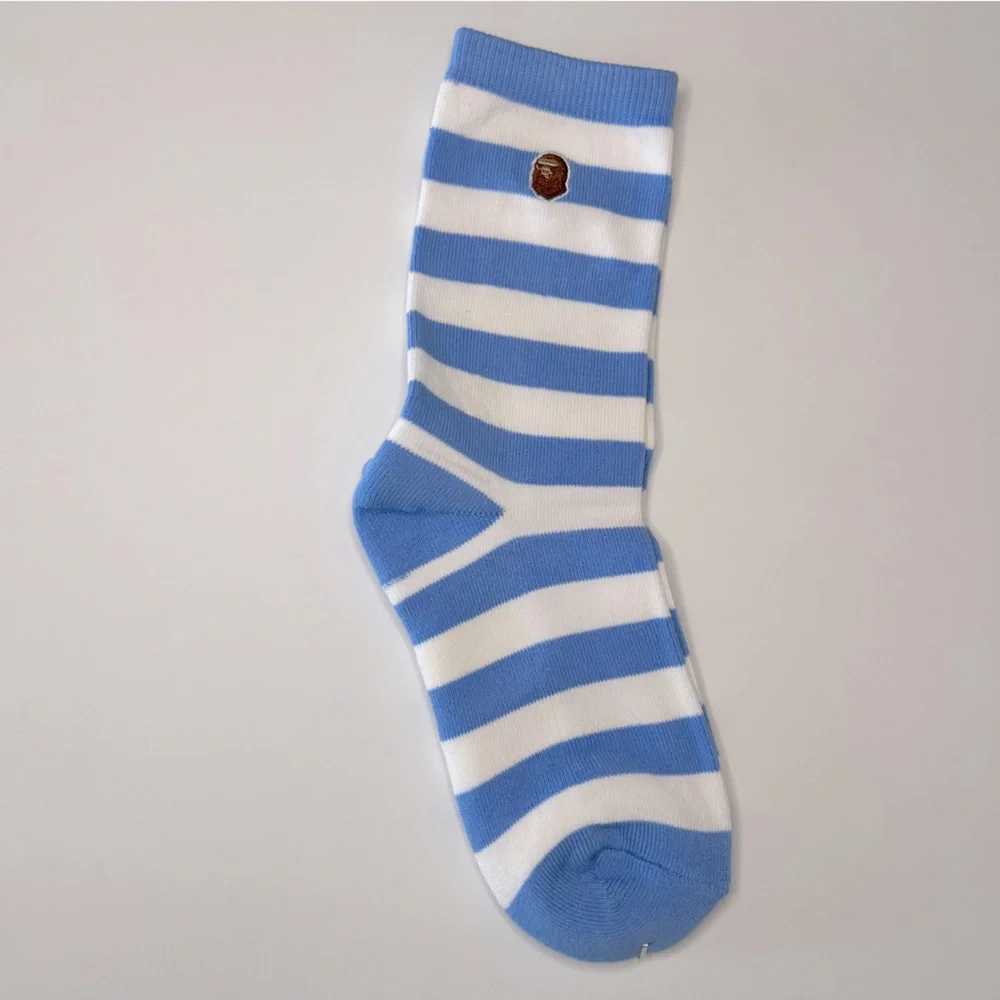A Bathing Ape New Stripe Crew Socks Medium Azure Blue White